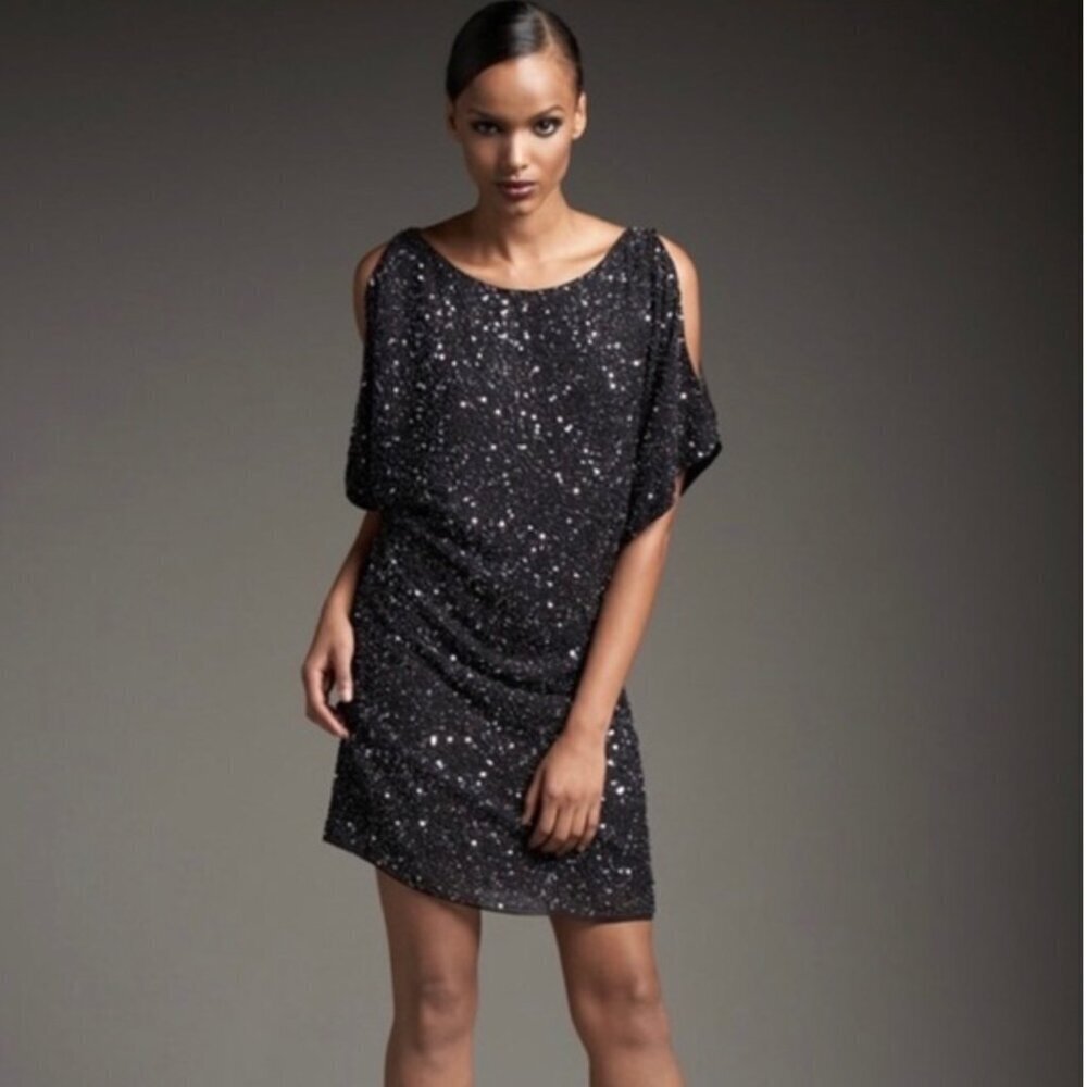 Aidan Mattox Cold Shoulder Sequin Dress - Black - Size 14W